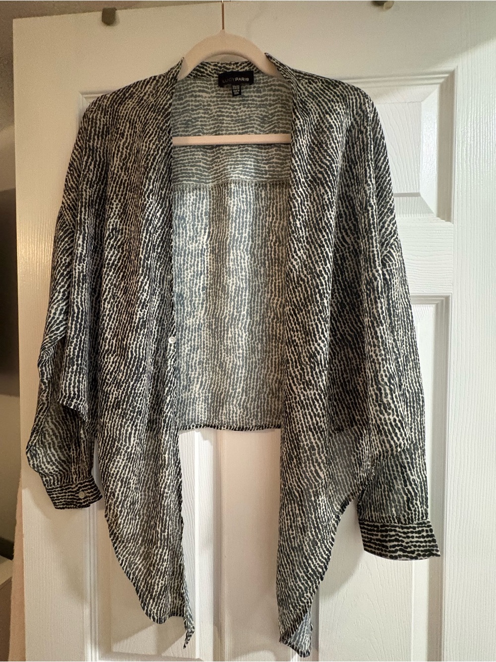 Lucy Paris Black and White Open-Front Draped Cardigan